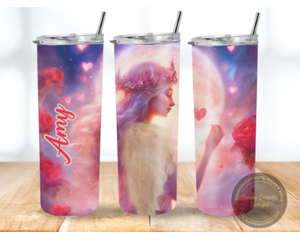 Celestial fairy-themed tumbler. Beautiful angel wings design. 20 oz fantasy fairy drinkware. Customized by Tammi Oribello Designs